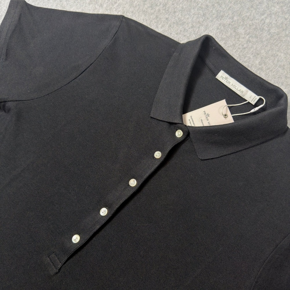 Peter Millar Womens Giza Cotton Tencel Polo Shirt Black LS19K01 Size L NWT